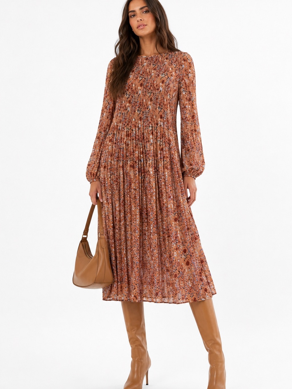 Wilfred Aritzia Daydreamer Floral Plissé Pleated Midi Dress Small